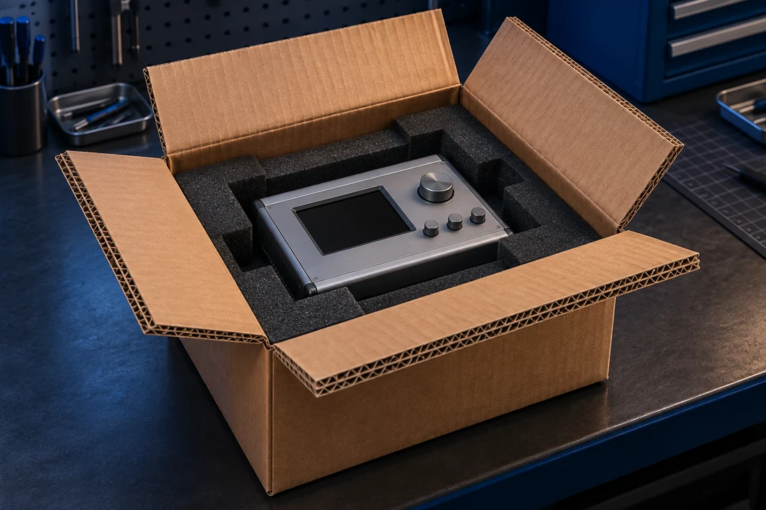 Illustration of a custom box with protective cushioning