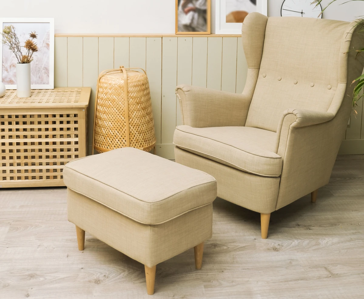 Illustrative armchair and footstool
