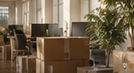 Illustrative office equipment and packing boxes